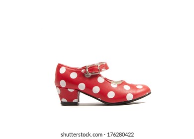 One Flamenco Dancing Used Shoe With Polka Dots.