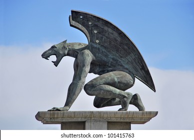 One of the four guardian gargoyles over Pont del Regne (bridge of the kingdom). Valencia - Powered by Shutterstock