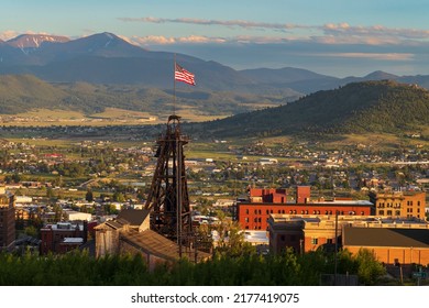 One of fourteen headframes, nicked named "gallows frames", dot the Butte, Montana skyline which mark the remnants of mines that made the area “The Richest Hill on Earth” in the early 1900's. 





  - Shutterstock ID 2177419075
