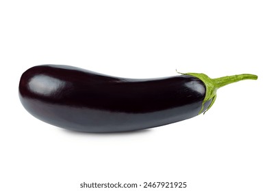 One fresh raw healthy eggplant or aubergine vegetable isolated on white background. Food ingredient, vegetatian cuisine, organic greenhouse farm plant