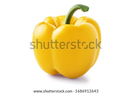 One fresh, yellow, sweet bell pepper isolated on white background. Clipping path.