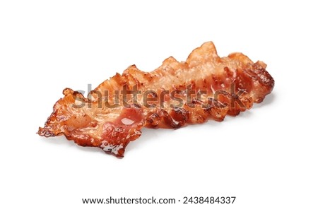 One fried bacon slice isolated on white