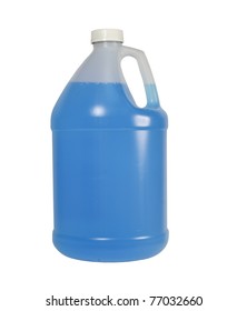 One Gallon Bottle Of Blue Liquid Isolated Over A White Background