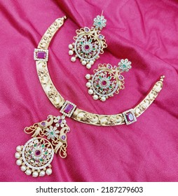 One Gram Gold Necklace Set With Earrings 