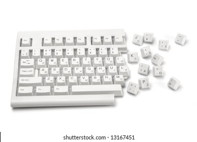 One Half Of A Broken Keyboard With Keys Near Isolated On White #2