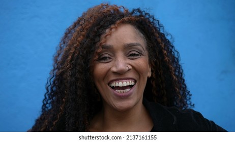 One Happy Latina Hispanic Black Woman Laughing And Smiling Portrait Face