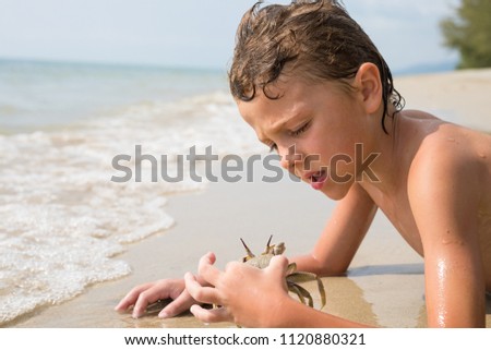 Similar – One happy little boy playing on the beach