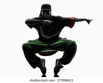 one hip hop acrobatic break dancer breakdancing young man silhouette white background