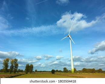 One Horizontal Axis Wind Turbine For Electric Power Production With Nice Blue Sky