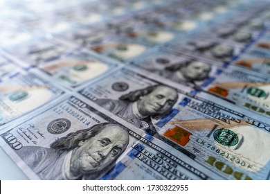 One hundred 100 american dollars bills background. Pile of USA banknotes. Heap of american money background. Hundred dollar bills