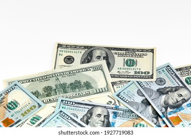 One Hundred Dollar Banknotes. Dollars Closeup Concept. American Dollars Cash Money.