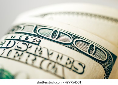 One Hundred Dollar Bill Closeup. Shallow Depth Of Field.