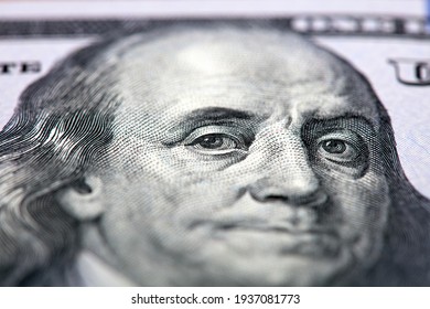 One Hundred Dollars. Benjamin Franklin portrait. USD, The United States currency.