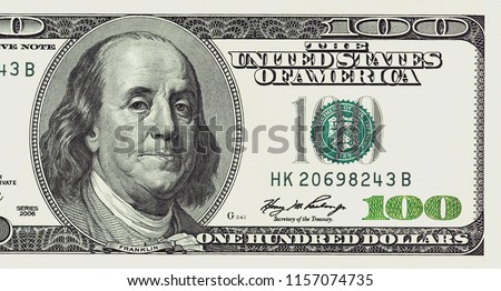 One hundred dollars bill closeup detailed image