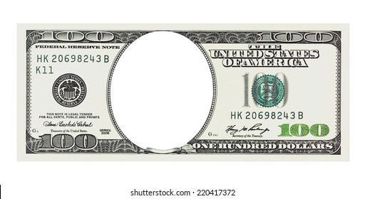 One hundred dollars bill with no face isolated on white, clipping path included