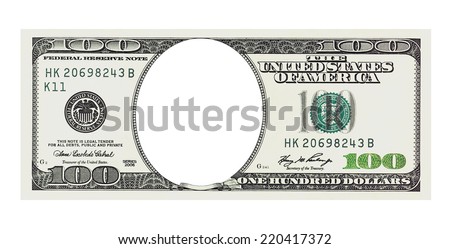 One hundred dollars bill with no face isolated on white, clipping path included