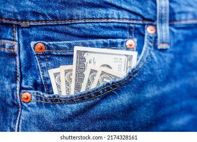 One Hundred Dollars In Pocket Of Jeans