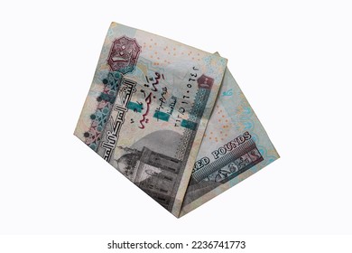 One hundred Egyptian pounds. Twisted on the white background of the Egyptian coin
 - Shutterstock ID 2236741773