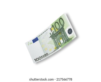 One Hundred Euro Bill Isolated On White. Horizontal Format