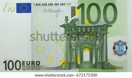   one hundred euro european union bill photographed close-up