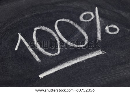 one hundred percent symbol - white chalk handwriting on blackboard