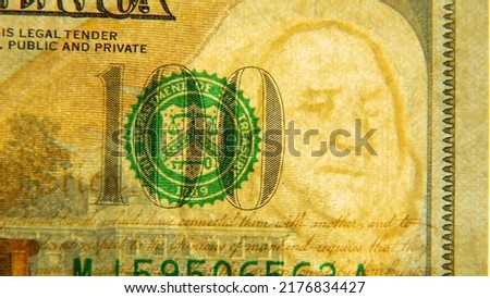 One hundred US dollars close-up with watermark. Paper bill dollars.