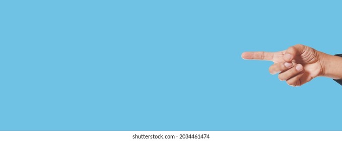 One Index Finger Blue Background, Person Click Button Or Touch Pointing, Clipping Path.