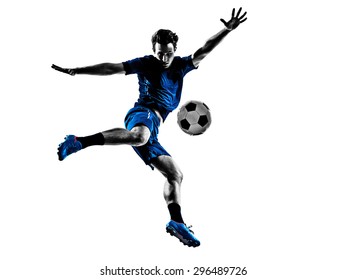 one italian soccer player man playing football jumping in silhouette white background - Powered by Shutterstock