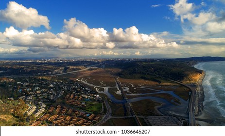 One Of A Kind Panorama Masterpiece Birds Eye View Landscape And Cloudscape Of Del Mar Heights, Torrey Pines State Nature Preserve, La Jolla, And Carmel Valley In Coastal San Diego County California