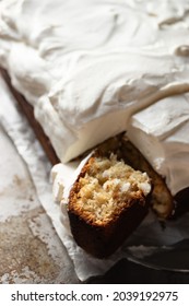 One Layer Cake With Coconut And Whipped Cream