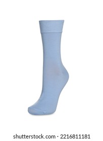 One Light Blue Sock On White Background