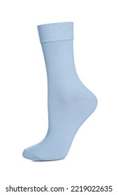 One Light Blue Sock On White Background