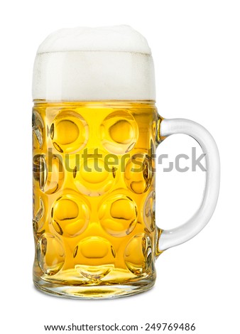 one liter of fresh oktoberfest beer on white background