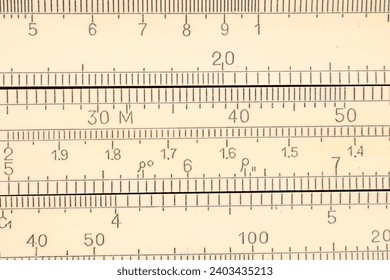 One logarithmic ruler, macro, top view.