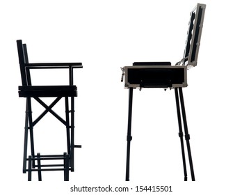 One  Make Up Artist Suitcase With   Chair In Silhouette  On White Background