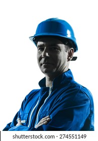 One  Man Construction Worker Silhouette Portrait In Studio On White Background