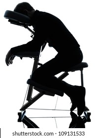 One Man On Chair Massage In Silhouette Studio On White Background