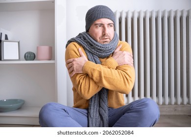 One Man Suffering Cold At Home And Problem With House Heating