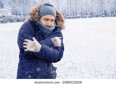One man suffering and shivering because of cold weather
