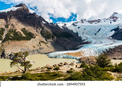 One Of The Many Glacier Tongues Of Southern Patagonian Ice Field Slides Into Torre Lake, Los Glaciares National Park (AG)