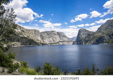 One of many views of the Hetch Hetchy Reservoir from the Wapama Falls Trail. The trail skirts the shoreline with excellent views of the Wapama and Tueeulala Falls, Hetch Hetch Dome, and Kolana Rock. 