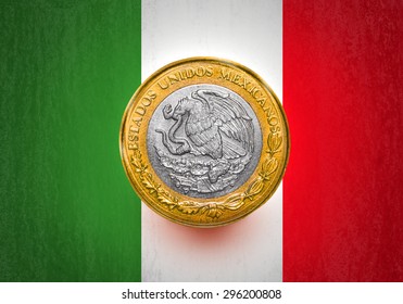 One Mexican Peso Flag In A Coin