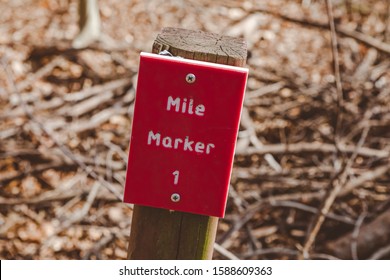 One Mile Marker On A Hiking Trail In Northern Virginia In Springtime