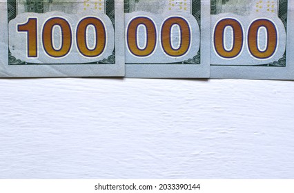 One Million Dollars. Three Hundred Dollar Banknotes On Painted White Background