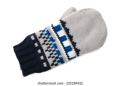 One Mitten With Ornament On White Background