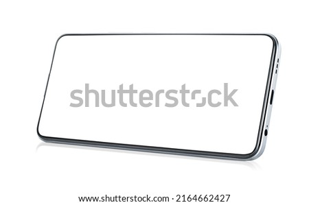 one modern smartphone in a horizontal position on a white isolated background