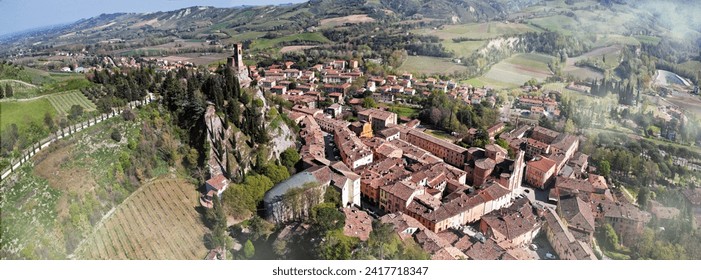 one of the most beautiful medieval villages of Italy, Emilia romagna region- Brisighella in Ravenna province, panoramic view of the castle and clock tower - Powered by Shutterstock