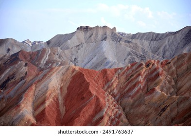 one of the most beautiful parts of the rainbow mountain group, also called the seven-colored mountain, is located in Zhangye Danxia, ​​China - Powered by Shutterstock