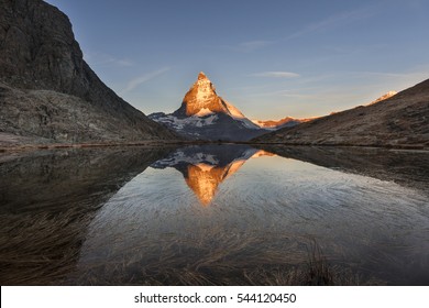 one of the most spectacular locations that we have seen, the Swiss Alps/hot pyramid/Matterhorn peak reflection in Valais, Switzerland, October 2014