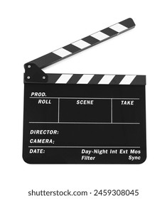 One movie clapper isolated on white. Film industry